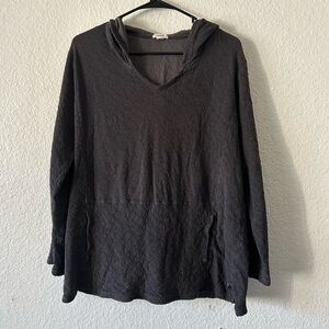 J Jill Pure Jill Cotton Ribbed Dark Gray Hooded Pullover M Cozy Coastal Grandma